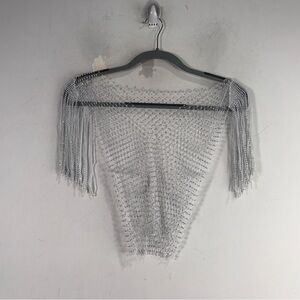 Babe Analie Mesh Diamond Fringe Top, Women's S - White